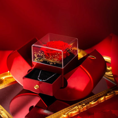 Fashion Jewelry Box Red Apple Gift Necklace Eternal Rose For Girl Mother's Day Valentine's Day Gifts With Artificial Flower Rose Flower Jewelry Box